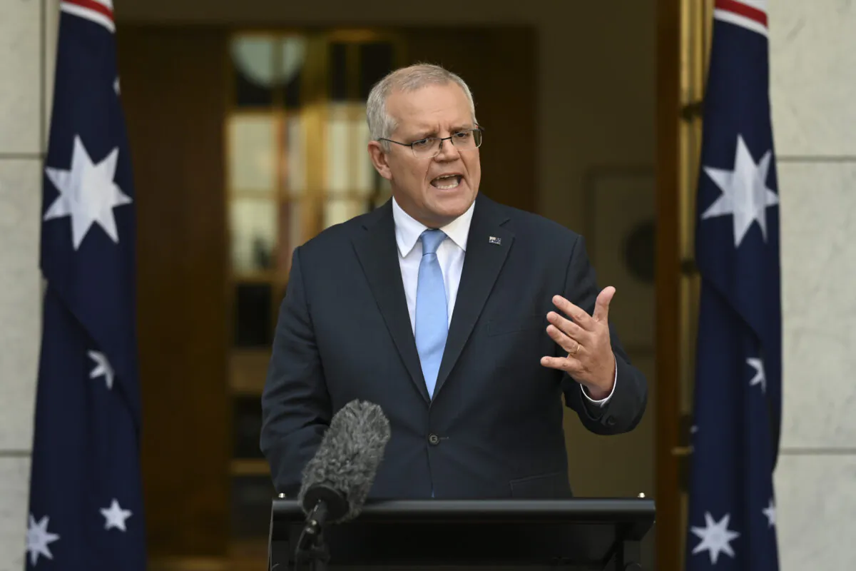 Prime Minister Scott Morrison announces date for the 2022 federal election in Canberra, Australia, on April 10, 2022. (Martin Ollman/Getty Images)