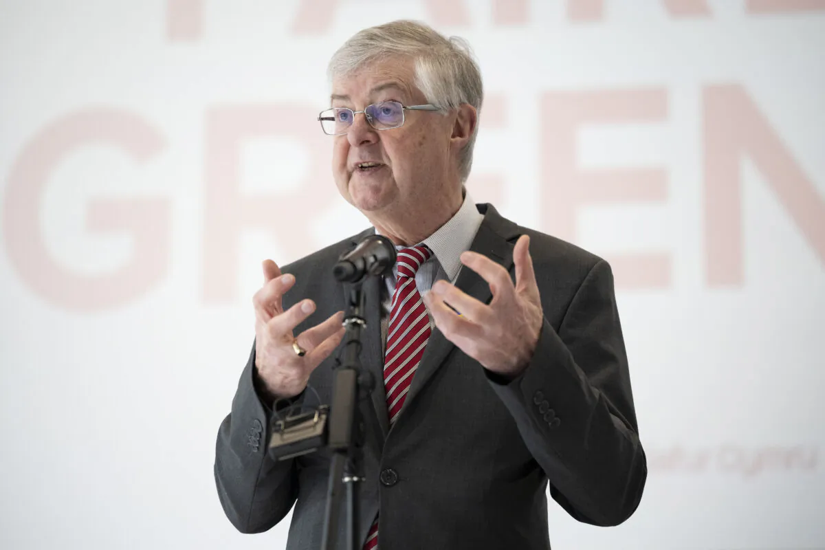 First Minister of Wales Mark Drakeford speaks to Labour Party members during the launch of the Welsh Labour local government campaign, at Bridgend College, Wales, on April 5, 2022. (Matthew Horwood/Getty Images)