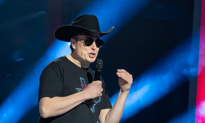 CEO of Tesla Motors Elon Musk speaks at the Tesla Giga Texas manufacturing "Cyber Rodeo" grand opening party in Austin, Texas, on April 7, 2022. (Suzanne Cordeiro/AFP via Getty Images)