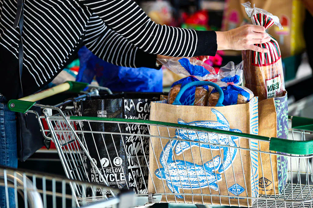 Groceries being packed at New Lynn New World supermarket in Auckland, New Zealand, on July 1, 2019. (Fiona Goodall/Getty Images)