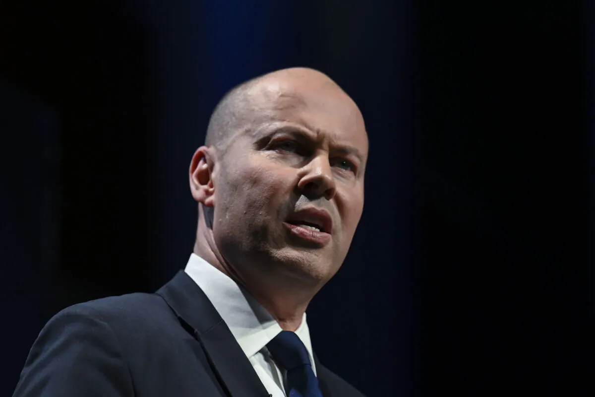 Federal Treasurer Josh Frydenberg delivers his National Press Club budget address at Parliament House in Canberra, Australia, on March 30, 2022. (Martin Ollman/Getty Images)