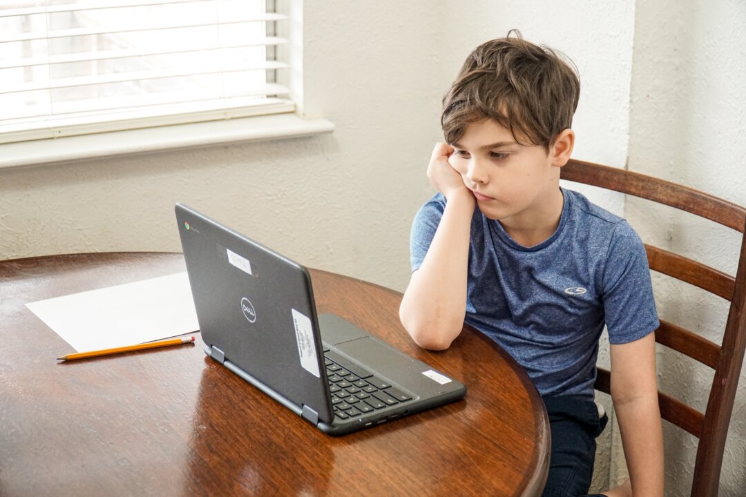 Stock photo of a young child looking at a laptop. (Thomas Park/Unsplash)