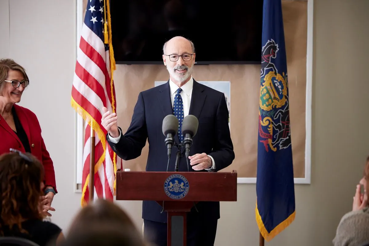 Pennsylvania Gov. Tom Wolf speaks at the Pocono Family YMCA in Stroudsburg, Pa. on April 14, 2022. (Commonwealth Media Service)