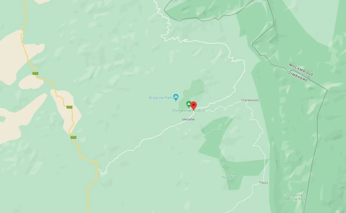 A map showing the location of the Chimanimani district in Zimbabwe. (Google Maps/Screenshot via The Epoch Times)