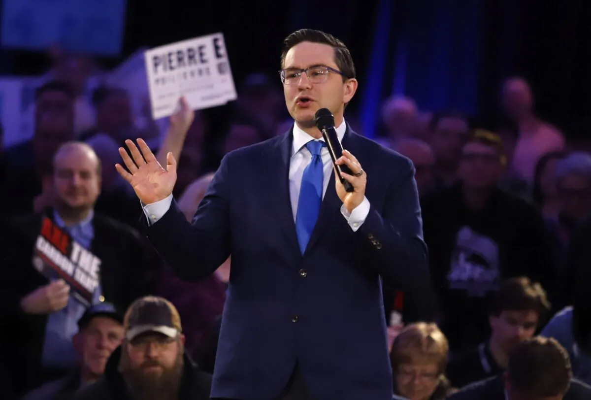 Federal Conservative leadership candidate Pierre Poilievre speaks at an anti-carbon tax rally in Ottawa on March 31, 2022. (The Canadian Press/Patrick Doyle)