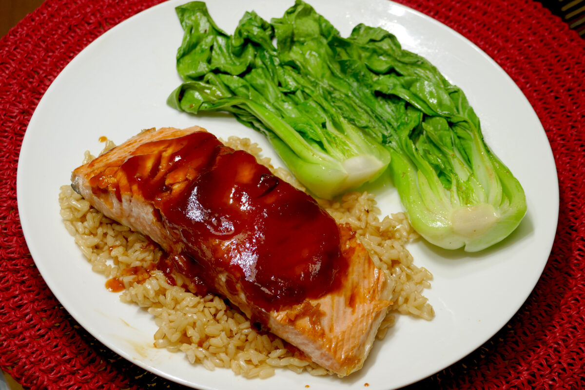 Sweet and Sour Salmon with Bok Choy and Brown Rice. (Linda Gassenheimer/TNS)