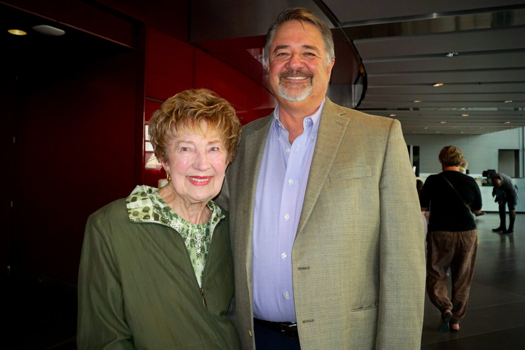 Kevin Clutterbuck and his mother Sharon Clutterbuck at the Winspear Opera House in Dallas, Texas, on April 16, 2022. (Yawen Hung/The Epoch Times)