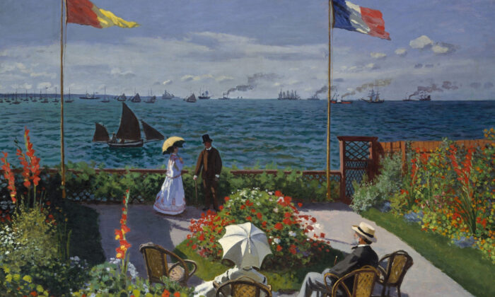 "Garden at Sainte-Adresse" (1867) by Claude Monet, French impressionist painting, oil on canvas. This was painted as Monet was breaking away from the influence of Manet and developing his dappled paint. (Everett Collection/Shutterstock)