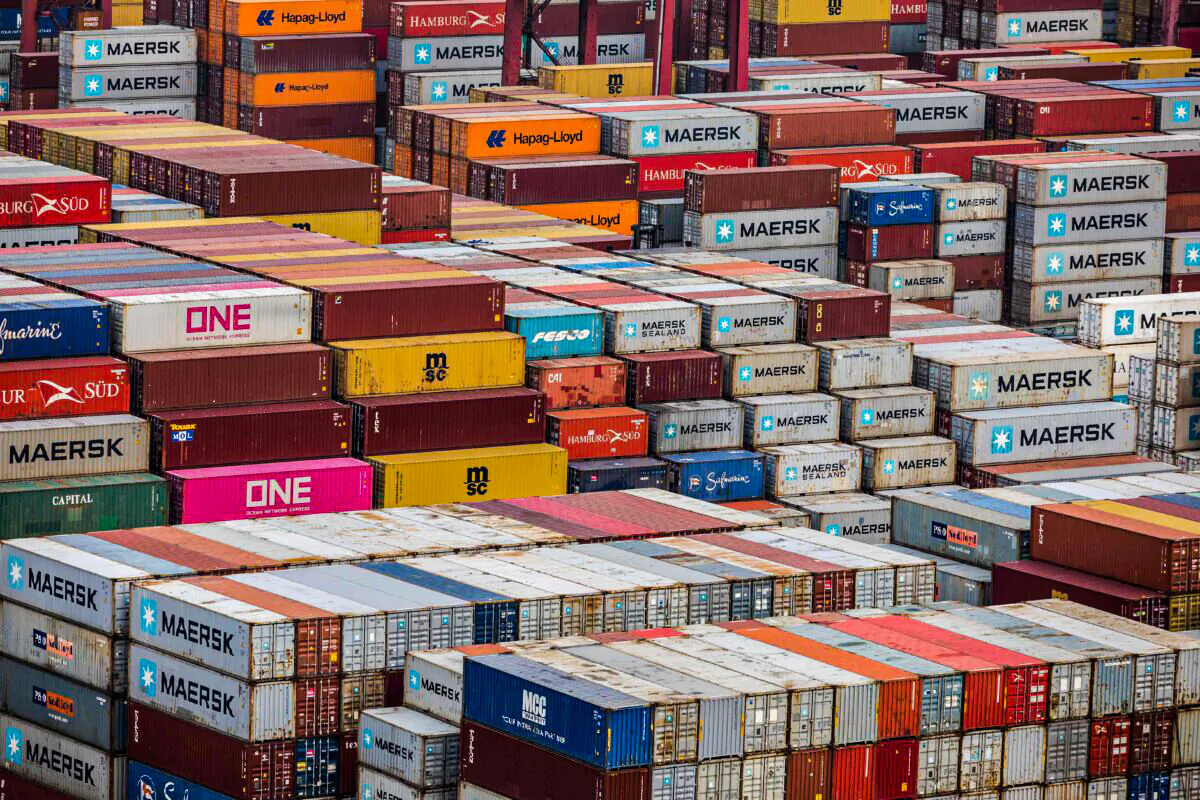 This picture taken on March 2, 2022 shows shipping containers at a port in Hong Kong. (Photo by Dale De La Rey/AFP via Getty Images)