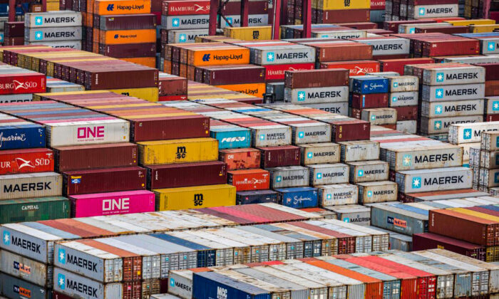 This picture taken on March 2, 2022 shows shipping containers at a port in Hong Kong. (Photo by Dale De La Rey/AFP via Getty Images)