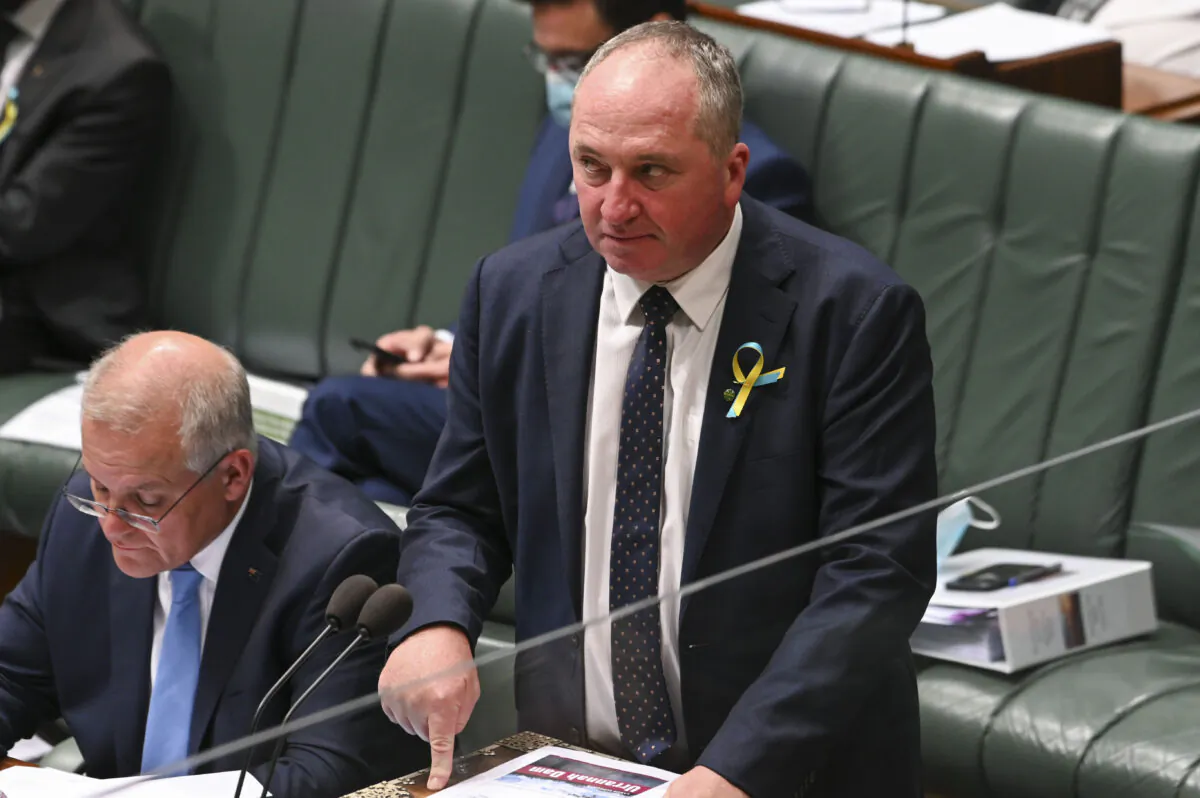 Deputy Prime Minister of Australia Barnaby Joyce at Parliament House in Canberra, Australia, on March 29, 2022. (Martin Ollman/Getty Images)