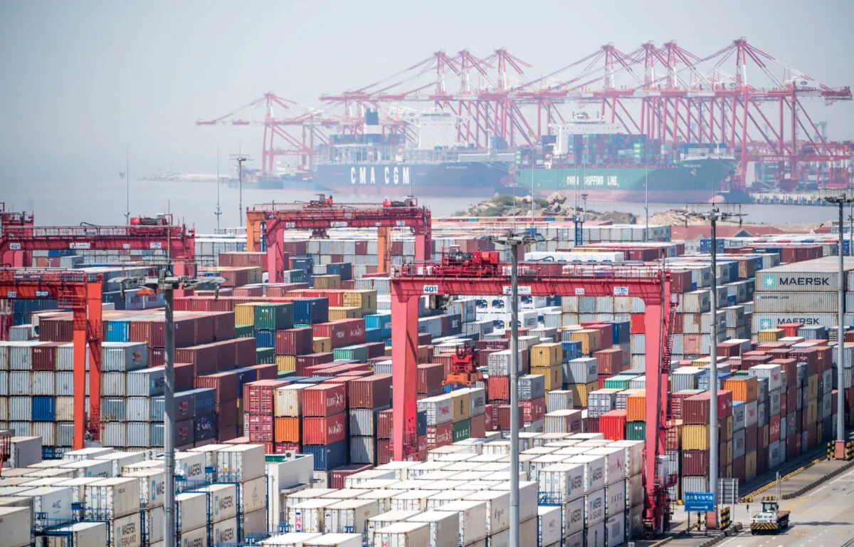 The Yangshan Deep-Water Port, an automated cargo wharf, in Shanghai on April 9, 2018. (Johannes Eisele/AFP via Getty Images)