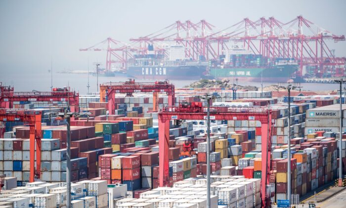 The Yangshan Deep-Water Port, an automated cargo wharf, in Shanghai on April 9, 2018. (Johannes Eisele/AFP via Getty Images)