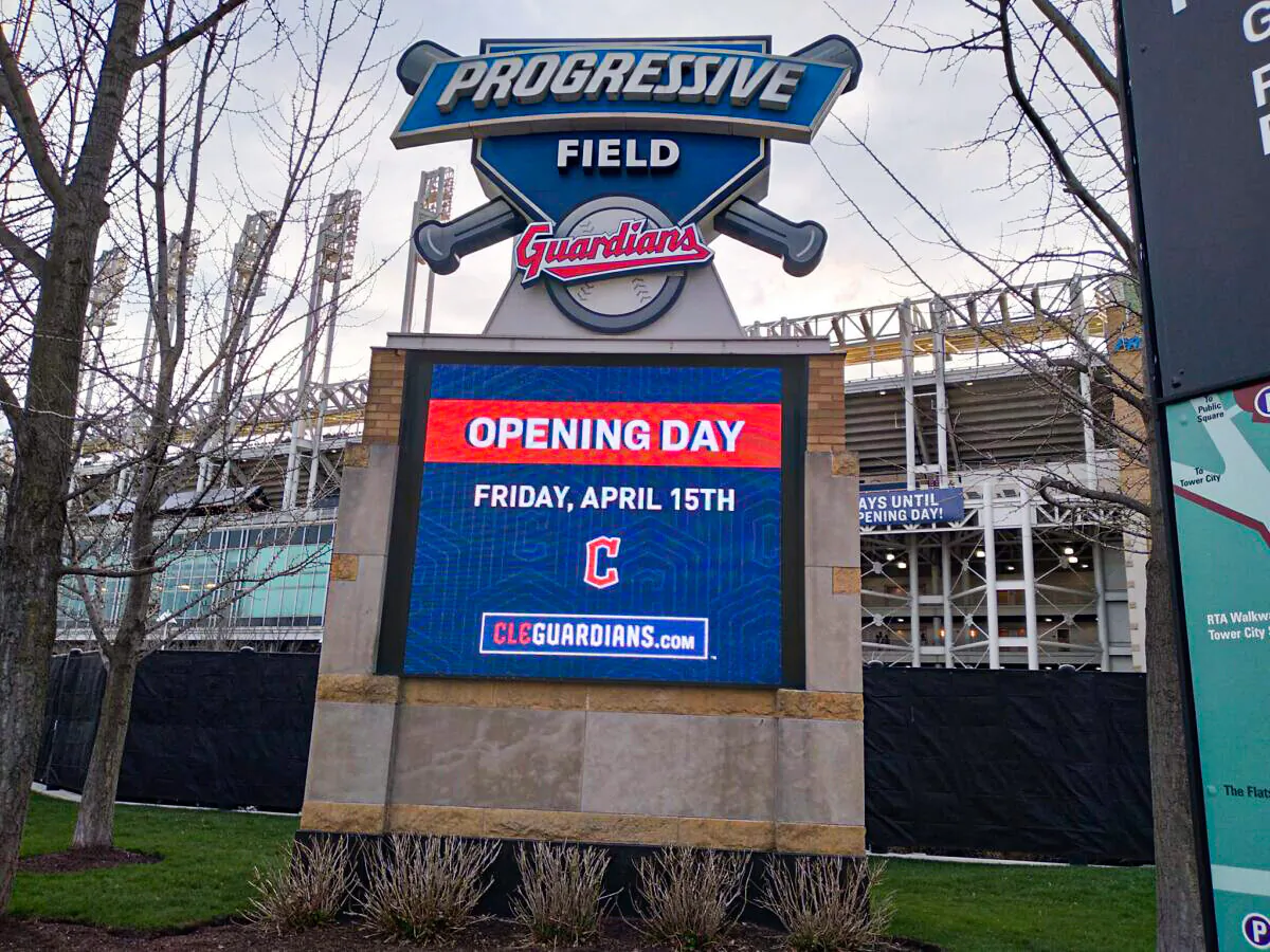 After the Cleveland Indians fronted Chief Wahoo as its mascot for 90 years, the team held its inaugural game for the Cleveland Guardians on April 15, 2022. The San Francisco Giants beat the Guardians, 4-1. (Michael Sakal/The Epoch Times)