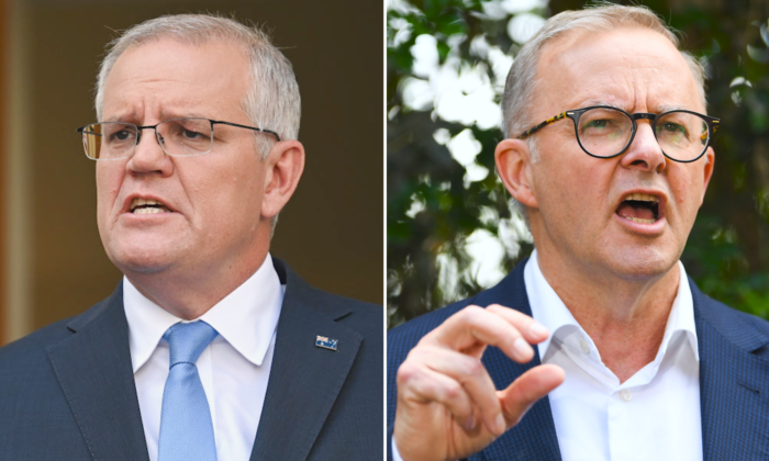 (L-R) Australian Prime Minister Scott Morrison, federal opposition leader Anthony Albanese. (Martin Ollman/Getty Images, AAP Image/Lukas Coch)
