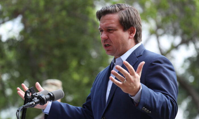 Florida Gov. Ron DeSantis says his state had 24 consecutive months of private job sector growth. He is pictured in this file photo on April 17, 2020. (Joe Raedle/Getty Images)