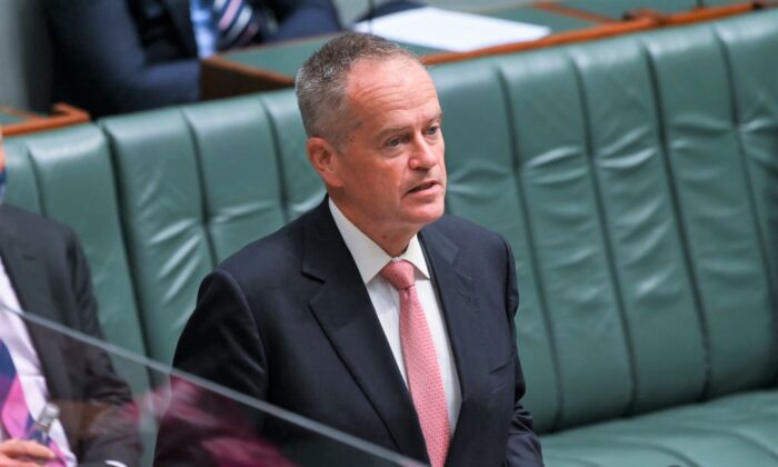 Bill Shorten at Parliament House in Canberra, Australia on March 29, 2022. (Martin Ollman/Getty Images)