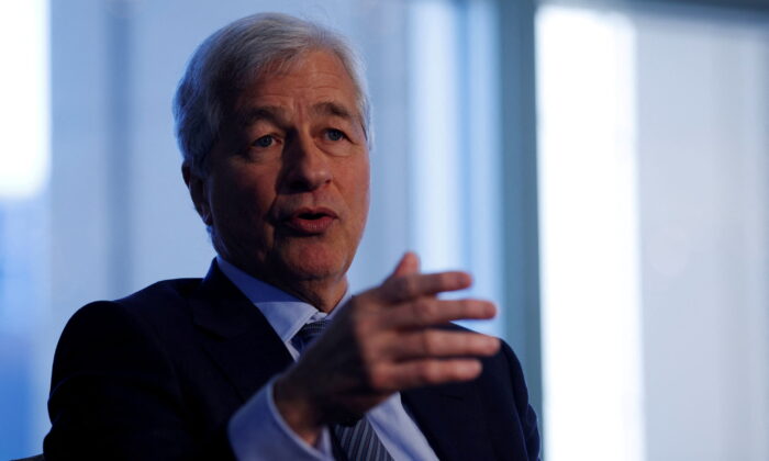 JP Morgan CEO Jamie Dimon speaks at the Boston College Chief Executives Club luncheon on Nov. 23, 2021. (Brian Snyder/Reuters)