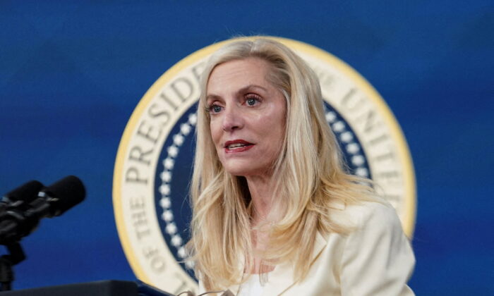 Federal Reserve board member Lael Brainard speaks after she was nominated by President Joe Biden to serve as vice chair of the Federal Reserve, in the Eisenhower Executive Office Building’s South Court Auditorium at the White House on Nov. 22, 2021. (Kevin Lamarque/Reuters)