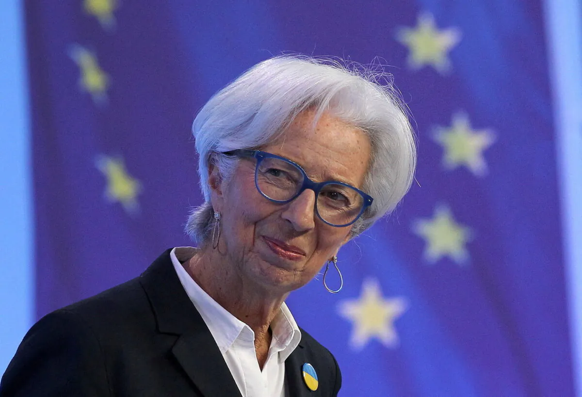 FILE PHOTO: President of European Central Bank Christine Lagarde addresses a news conference following the meeting of the Governing Council's monetary in Frankfurt, Germany March 10, 2022. (Daniel Roland/Pool via REUTERS//File Photo)