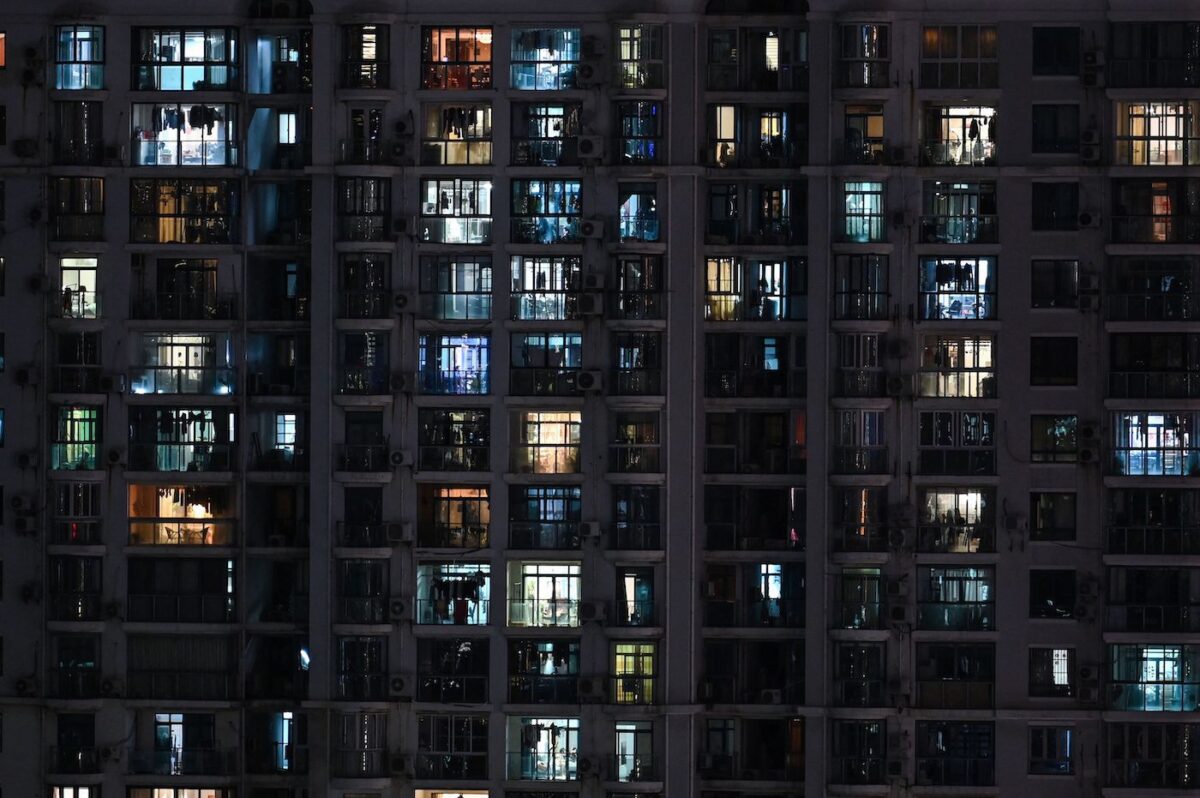 View of residential units during a COVID-19 lockdown in the Jing'an district of Shanghai on April 17, 2022. (Hector Retamal/AFP via Getty Images)