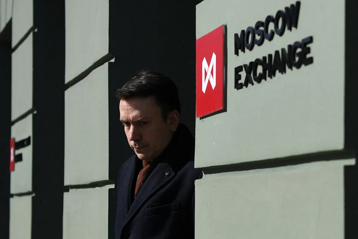 A view of the Moscow Exchange office in Moscow, Russia, on March 24, 2022. (Natalia Kolesnikova/AFP/Getty Images)