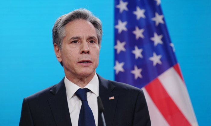 Secretary of State Antony Blinken speaks during a joint press conference with German Foreign Minister Annalena Baerbock after meeting with their counterparts from France and Britain at the German Foreign Office on January 20, 2022 in Berlin, Germany. (Kay Nietfeld - Pool/Getty Images)