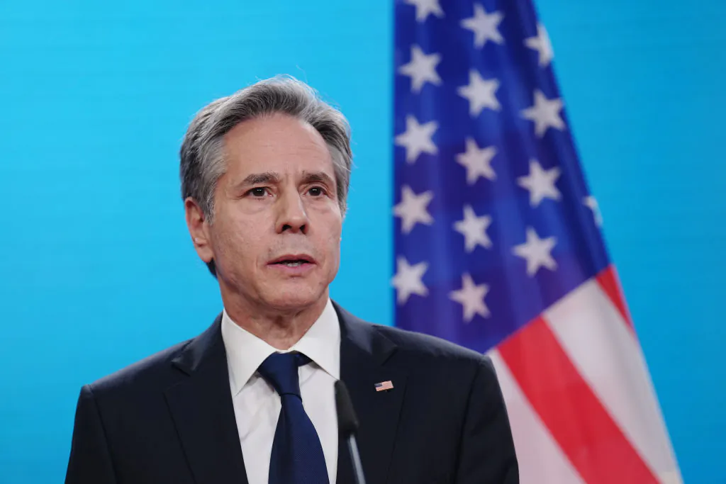 Secretary of State Antony Blinken speaks during a joint press conference with German Foreign Minister Annalena Baerbock after meeting with their counterparts from France and Britain at the German Foreign Office on January 20, 2022 in Berlin, Germany. (Kay Nietfeld - Pool/Getty Images)