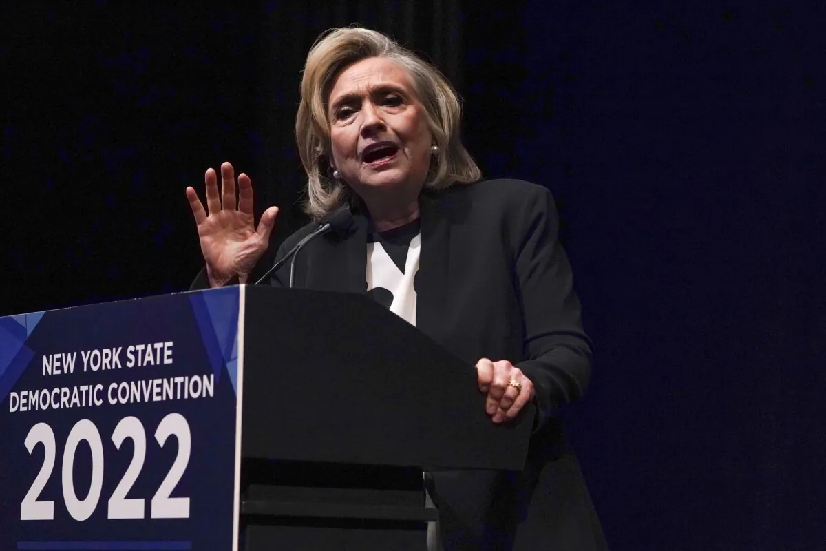 Hillary Clinton speaks during the New York State Democratic Convention in New York on Feb. 17, 2022. (Seth Wenig/AP Photo)