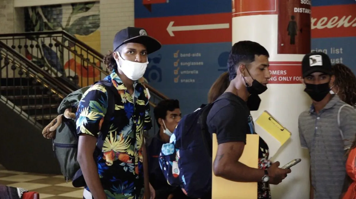 Illegal immigrants from Texas arrive in Washington on April 13, 2022, in this still from video released by NTD. (NTD)