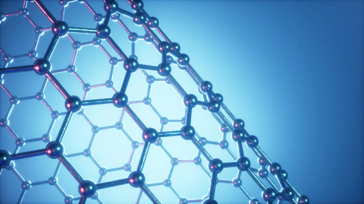 3D Illustration structure of the graphene tube, abstract nanotechnology hexagonal geometric form close-up. (Rost9/Shutterstock)