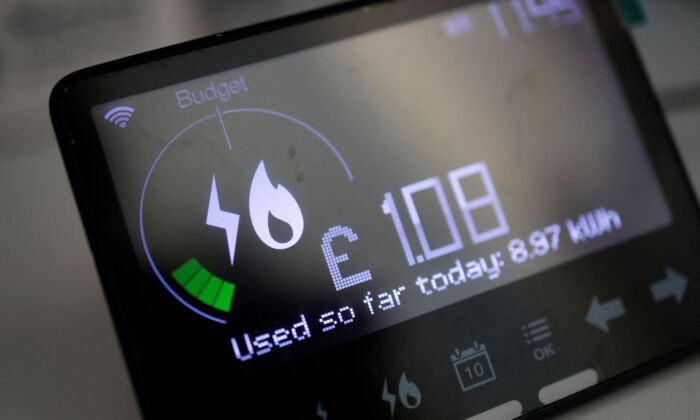 A smart energy meter, used to monitor gas and electricity use, is pictured in a home in Walthamstow, east London on Feb. 4, 2022. (Tolga Akmen/AFP via Getty Images)