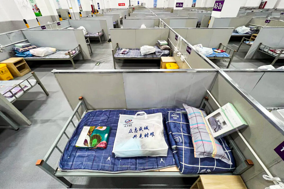 A general view shows a makeshift hospital that will be used for Covid-19 coronavirus patients in Shanghai on April 7, 2022. (STR/AFP via Getty Images)