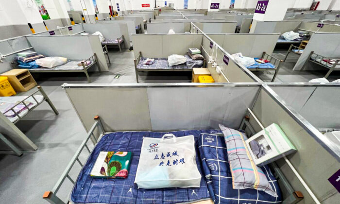 A general view shows a makeshift hospital that will be used for Covid-19 coronavirus patients in Shanghai on April 7, 2022. (STR/AFP via Getty Images)