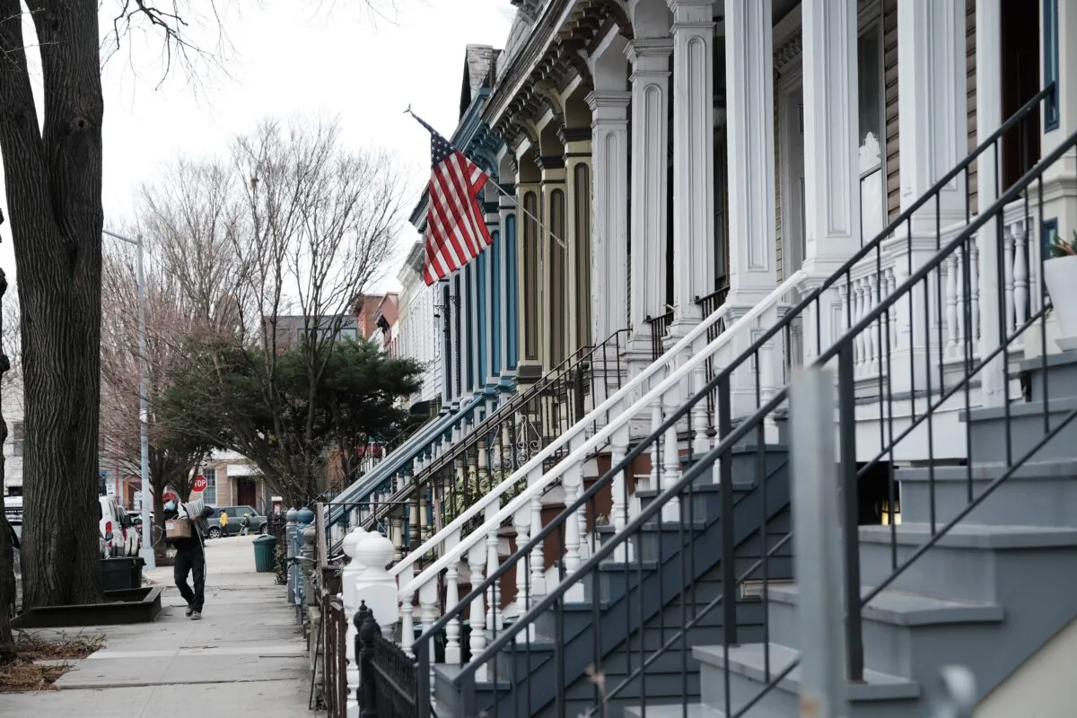 Homes stand in a Brooklyn neighborhood with a limited supply of single-family homes for sale in New York City on March 31, 2021. (Spencer Platt/Getty Images)