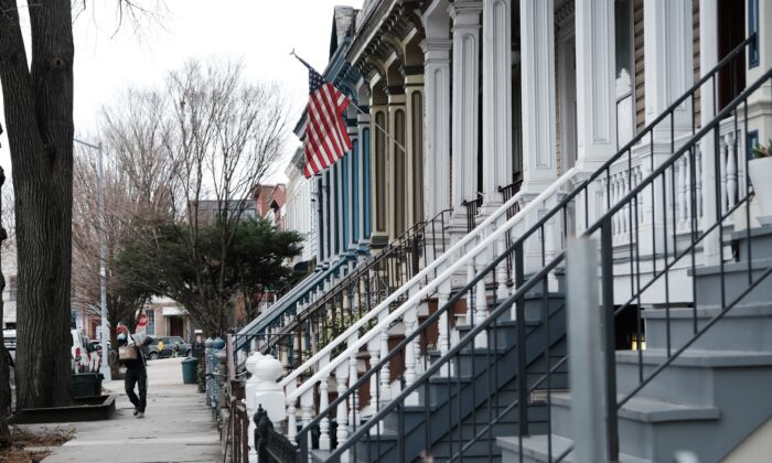 Homes stand in a Brooklyn neighborhood with a limited supply of single-family homes for sale in New York City on March 31, 2021. (Spencer Platt/Getty Images)