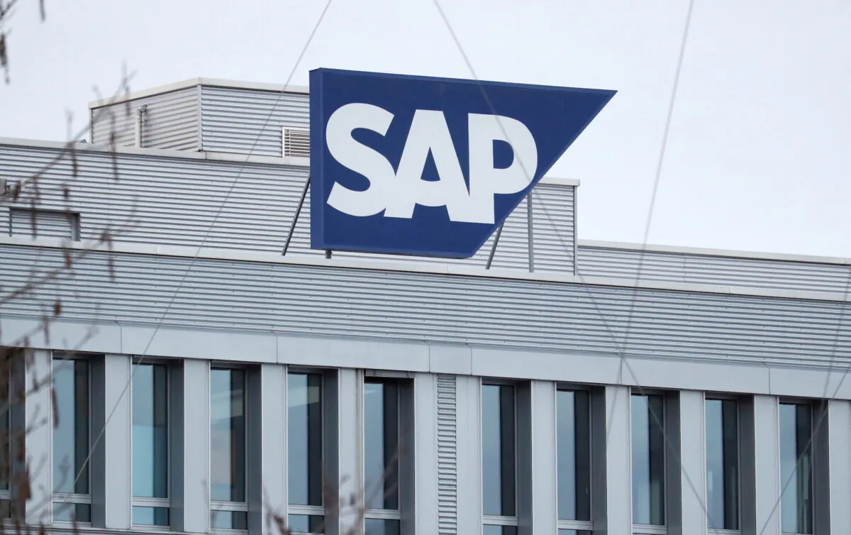 The logo of German software group SAP is pictured at the headquarters of SAP (Schweiz) AG in Regensdorf, Switzerland on Jan. 22, 2021. (Arnd Wiegmann/Reuters)