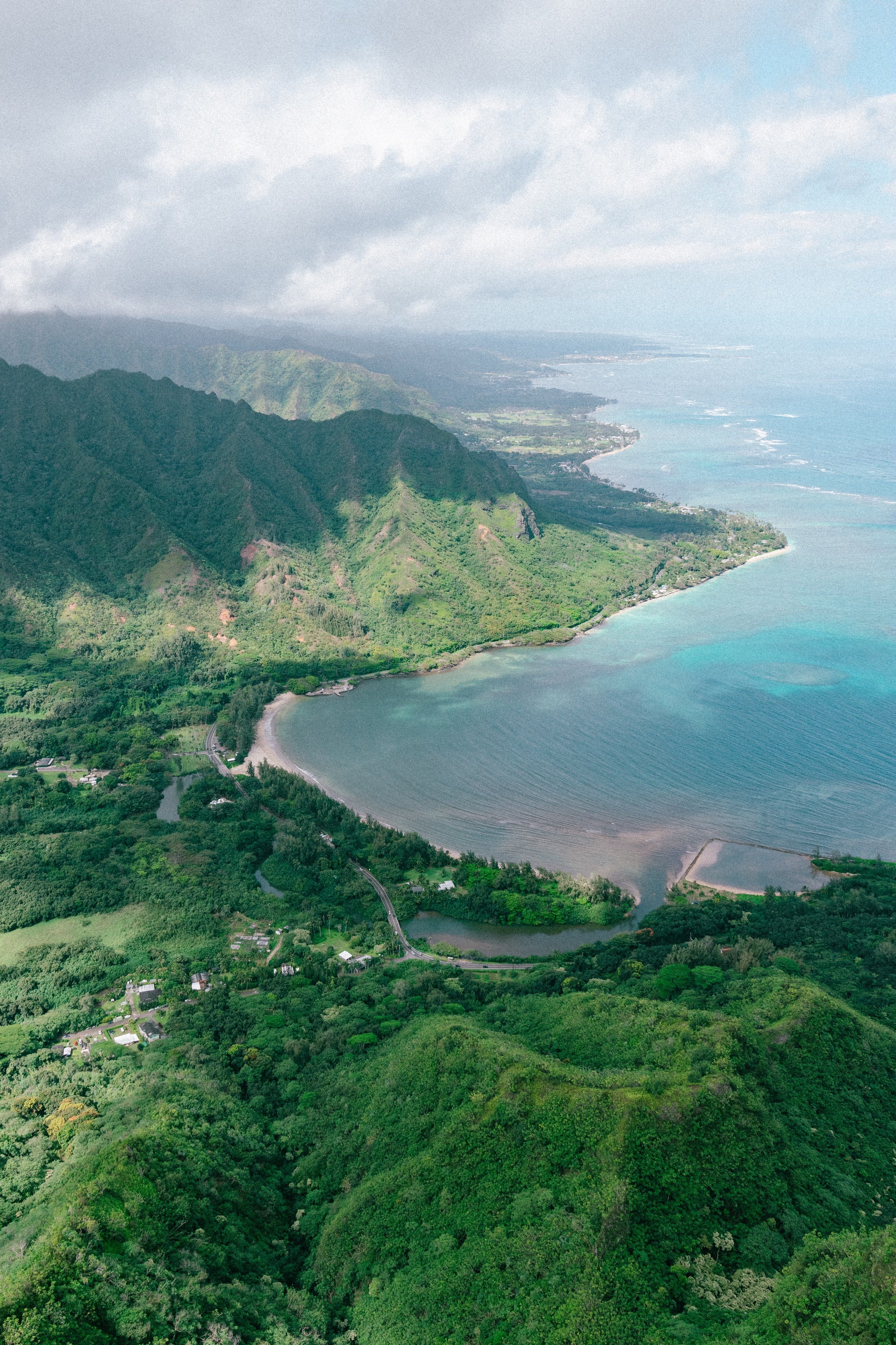 An aerial view of Oahu