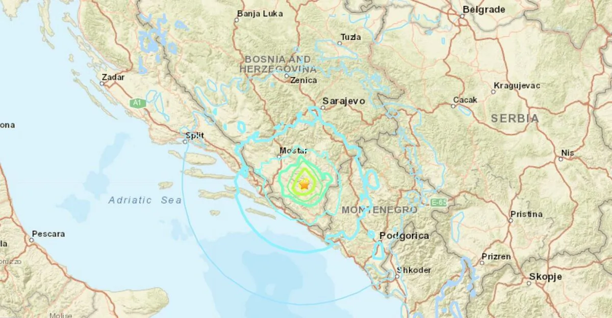 Seismic map photo of an earthquake that struck the Bosnia and Herzegovina region, on April 22, 2022. (USGS/Screenshot via The Epoch Times)