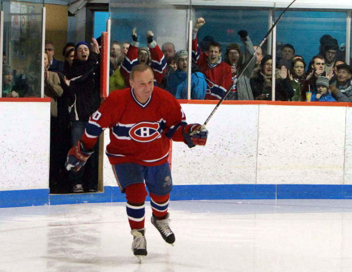 Guy Lafleur, retired Montreal Canadians hockey star, skates onto the ice to play his last game of old timers hockey in his hometown of Thurso, Quebec, on Dec. 12, 2010. (The Canadian Press/Fred Chartrand)