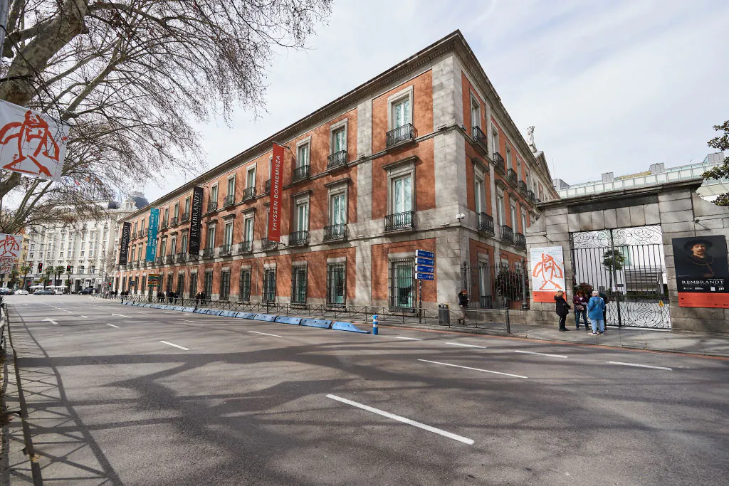 General view of the Thyssen-Bornemisza Museum and Paseo del Prado in Madrid, Spain, on March 12, 2020. (Carlos Alvarez/Getty Images)