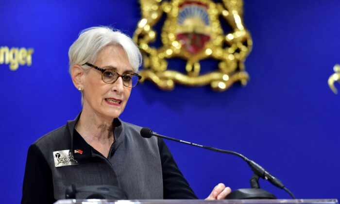 US Deputy Secretary of State Wendy Sherman gives a joint press conference with Morocco's foreign minister following their meeting in Rabat on March 8, 2022. (Photo by AFP) (Photo by -/AFP via Getty Images)
