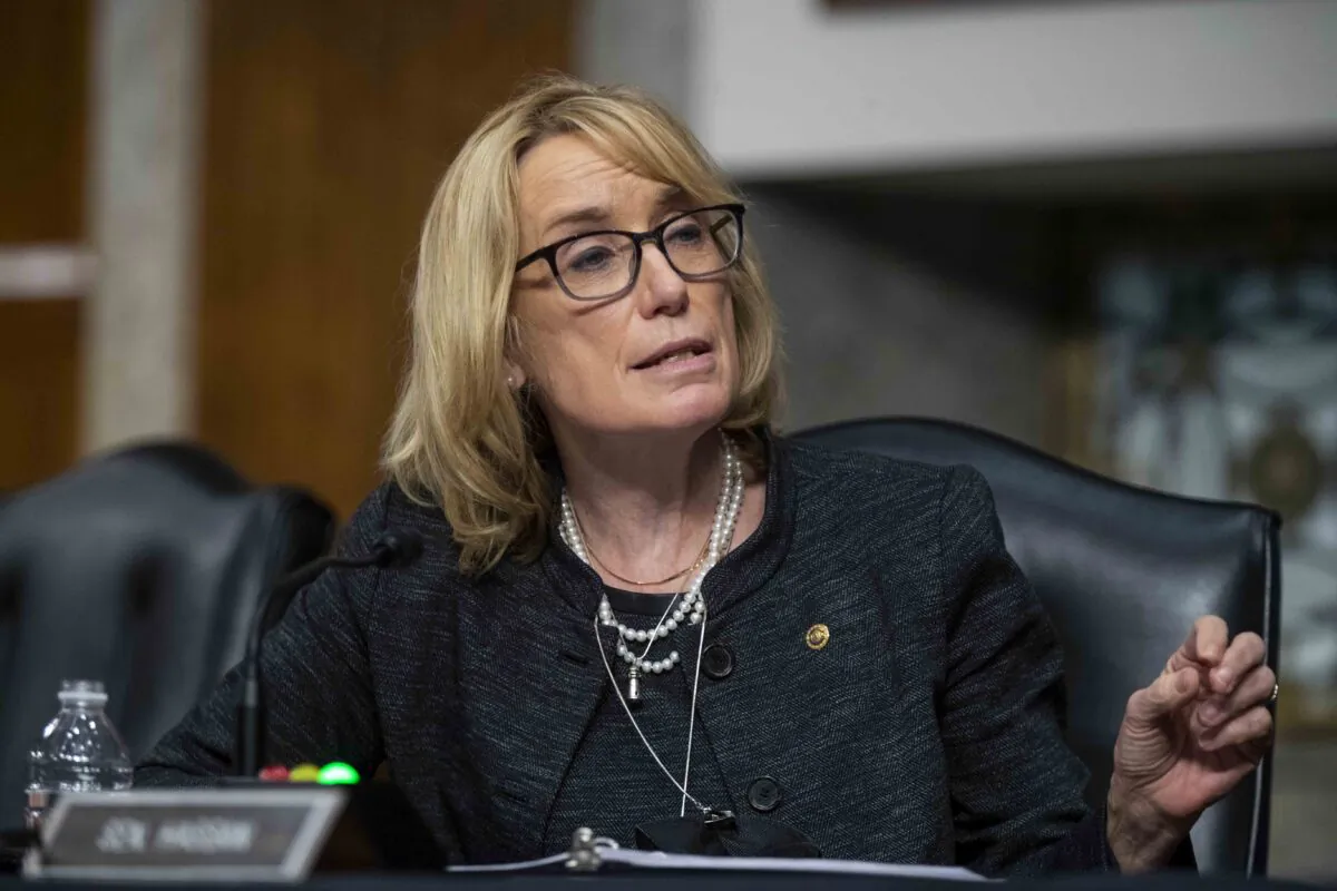 Sen. Maggie Hassan (D-N.H.) speaks at a Homeland Security and Governmental Affairs/Rules and Administration Committee hearing on Capitol Hill in Washington, on March 3, 2021. (Shawn Thew/Pool via Getty Images)