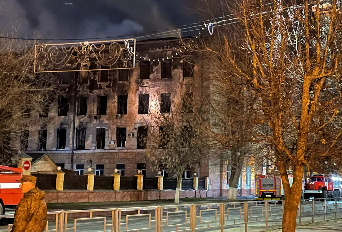 A burnt out defense research institute in the city of Tver, Russia, in a photo obtained by Reuters on April 21, 2022. (Reuters)