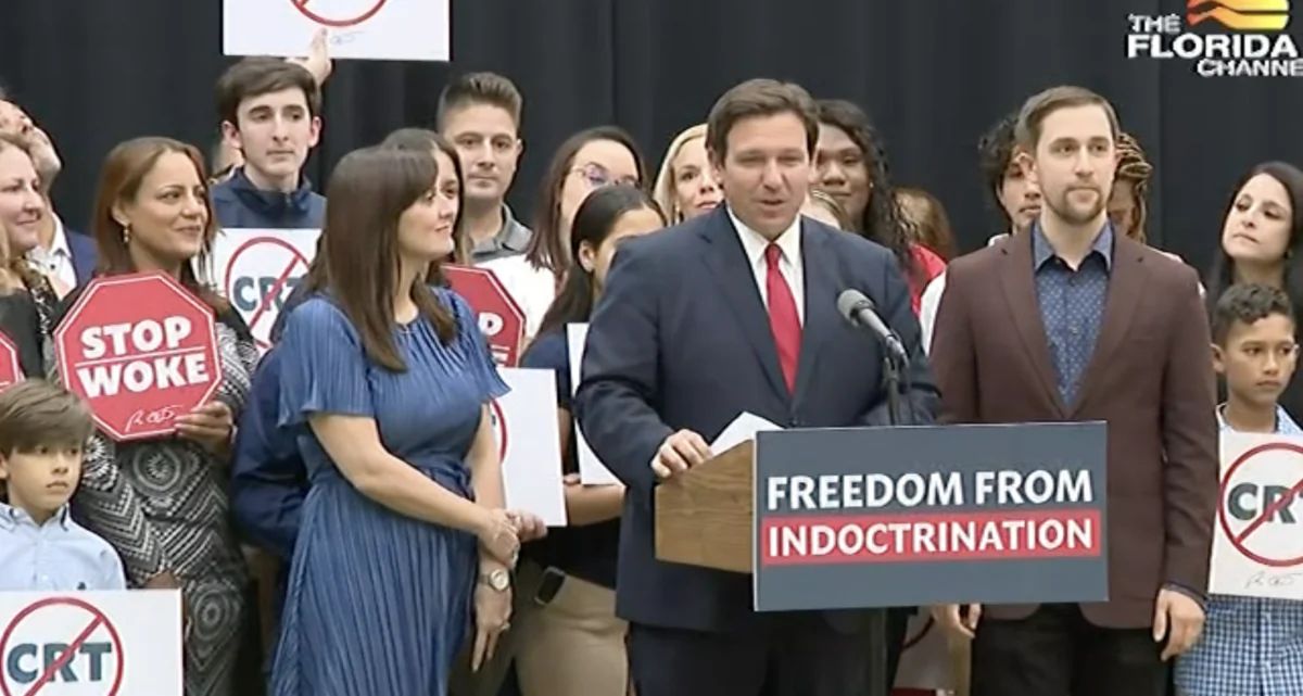 Florida Gov. Ron DeSantis holds a press conference in Hialeah Gardens, Fla., on April 22, 2022. (The Florida Channel/The Epoch Times)