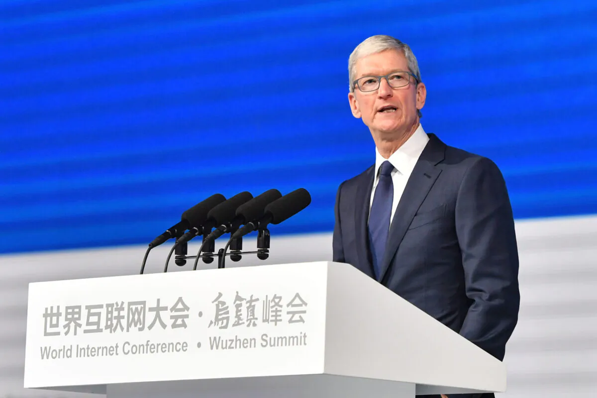 Apple CEO Tim Cook speaks during the opening ceremony of the 4th World Internet Conference in Wuzhen in eastern China's Zhejiang Province on Dec. 3, 2017. (AFP via Getty Images)