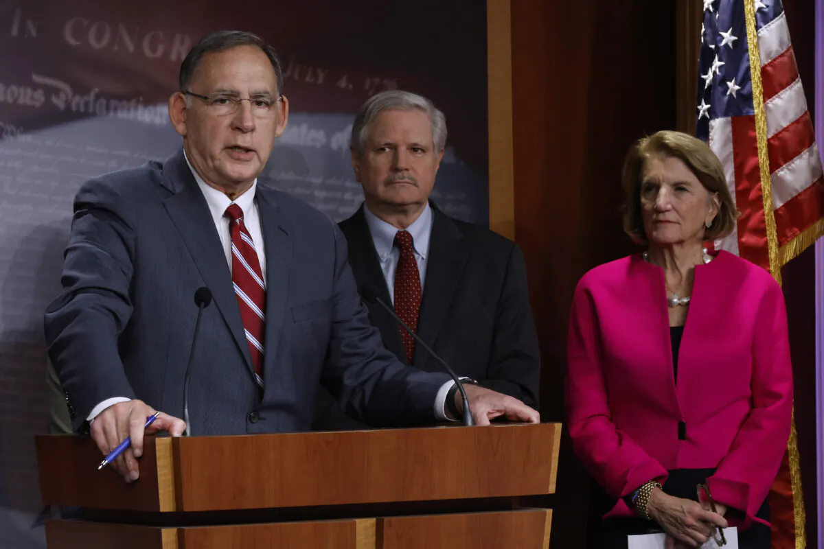 Sen. John Boozman (R-Ark.) speaks during a news conference at the U.S. Capitol in Washington on Dec. 14, 2021. (Chip Somodevilla/Getty Images)