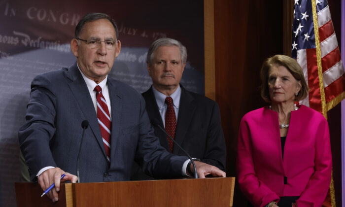 Sen. John Boozman (R-Ark.) speaks during a news conference at the U.S. Capitol in Washington on Dec. 14, 2021. (Chip Somodevilla/Getty Images)