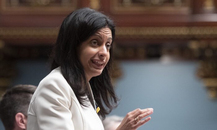 Quebec Liberal Leader Dominique Anglade questions the government, March 22, 2022, at the legislature in Quebec City. (The Canadian Press/Jacques Boissinot)