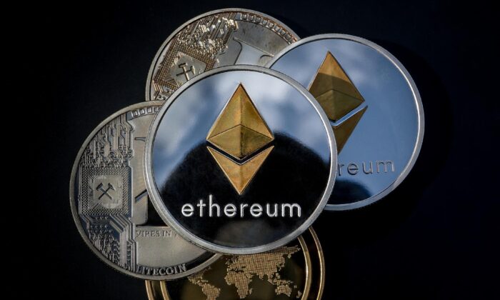 A representation of the virtual cryptocurrency Ethereum is seen among representations of other cryptocurrencies in this picture illustration. (WorldSpectrum/Pixabay)